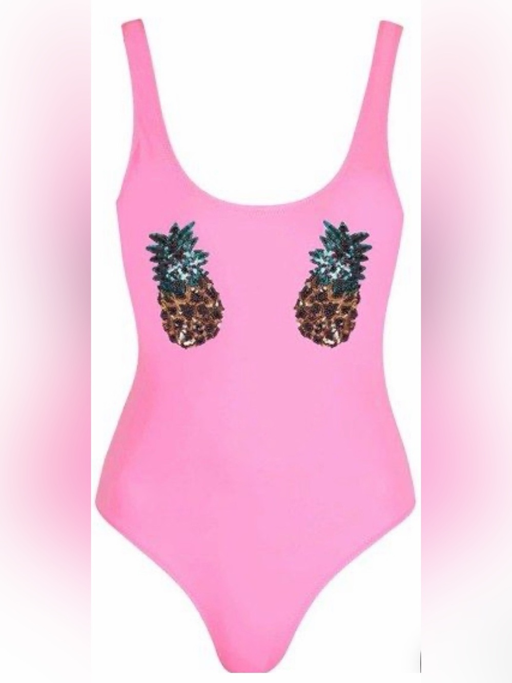 Topshop Pink One-Piece Swimsuit with Sequin Pineapples